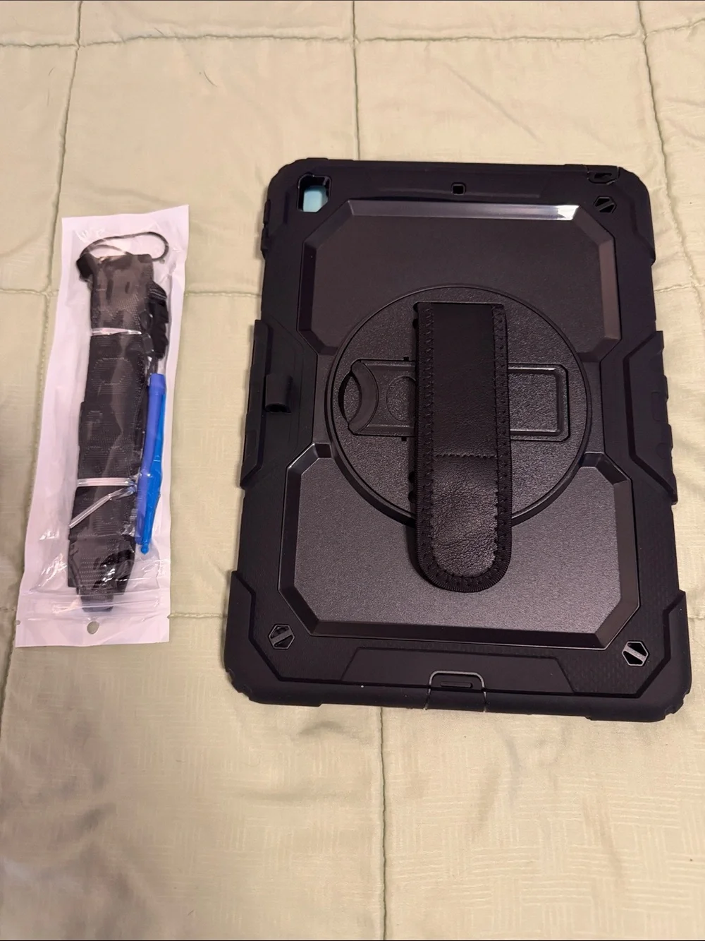Rugged Black Shockproof Tablet Case with Hand Strap